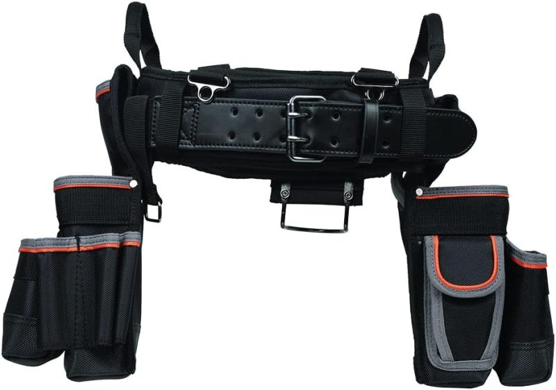 Electrician's Padded Tool Belt and Tool Pouch Combo for Long-wear Comfort and Durability Size Medium