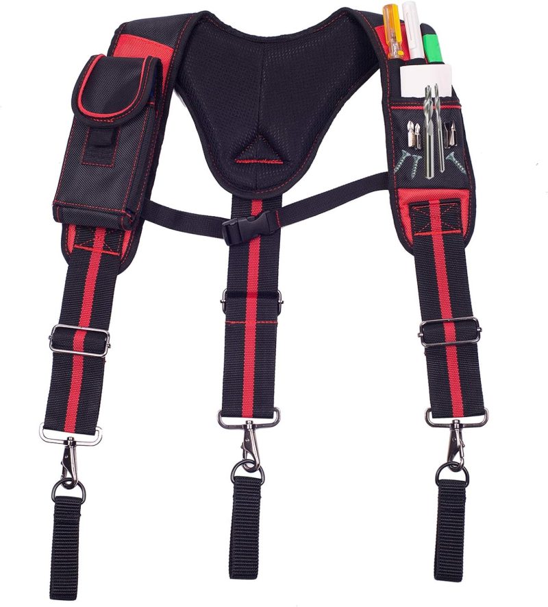 Tool Belt Suspenders Construction Work Suspenders with Magnet Pocket, Large Moveable Phone Holder, Pencil Holder