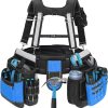 Heavy Duty Tool Belt with Harness and Suspenders – 32 Pockets and Pouches, 1680D Ballistic Material, Reflective Strips for Safety – Tool Belt Suspenders for Men, Electricians, and Carpenters, Blue