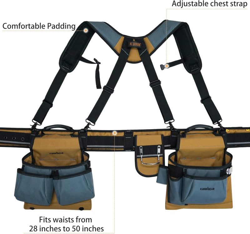 Carpenter Tool Belt with Suspenders Pro Framer Suspension Tool Rig for Construction Contractors and Electrician,Khaki - Image 2