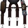 Tool Belt Suspenders for Men, Adjustable Padded Carpenter Tool Belt with Magnetic WristBand Multifunctional Pouch Pocket for Construction Workers (Brown)