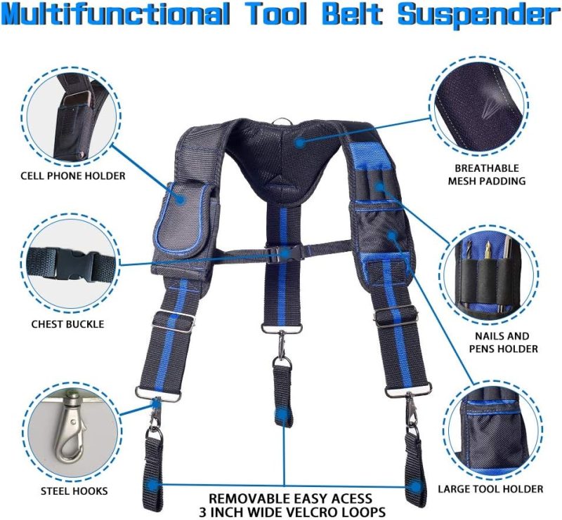 Tool Belt Suspenders, Tool Pouch Suspenders for Tool Belt, Includes Phone Pouch Pen Holder Tool Belt Loops（Without Tools - Image 2