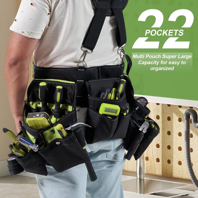Tool Belt with Suspenders - Heavy Duty Tool Vest with Multiple Tool Pouches and Waist Support, Ideal Tool Organizer for Carpenters, Electricians, and Gardening - Image 2