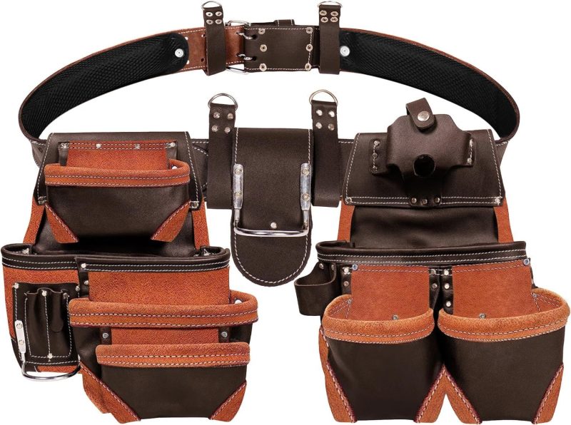 Leather Tool Belt 19 Pocket Multipurpose Pockets Work Organizer Bag Framing Fat Lip Tool Holder for Carpenter, Construction, Handyman and Electrician Tool Bag Set
