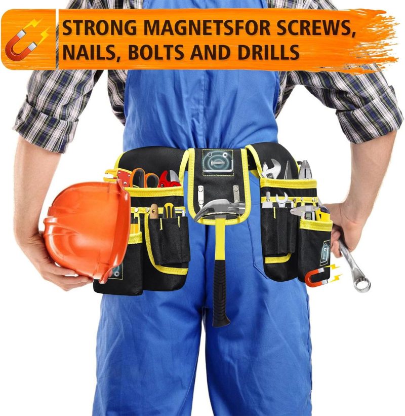 Tool Belt, Magnetic Tool Pouch with 26 Pockets for Men Heavy Duty Tool Pouch Bag, Detachable Tool Bags for Carpenter Electrician Construction Utility Belt Gifts for Dad (26 Pockets with Magnet Pouch) - Image 2