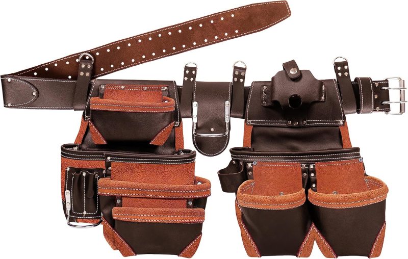 Leather Tool Belt 19 Pocket Multipurpose Pockets Work Organizer Bag Framing Fat Lip Tool Holder for Carpenter, Construction, Handyman and Electrician Tool Bag Set - Image 2